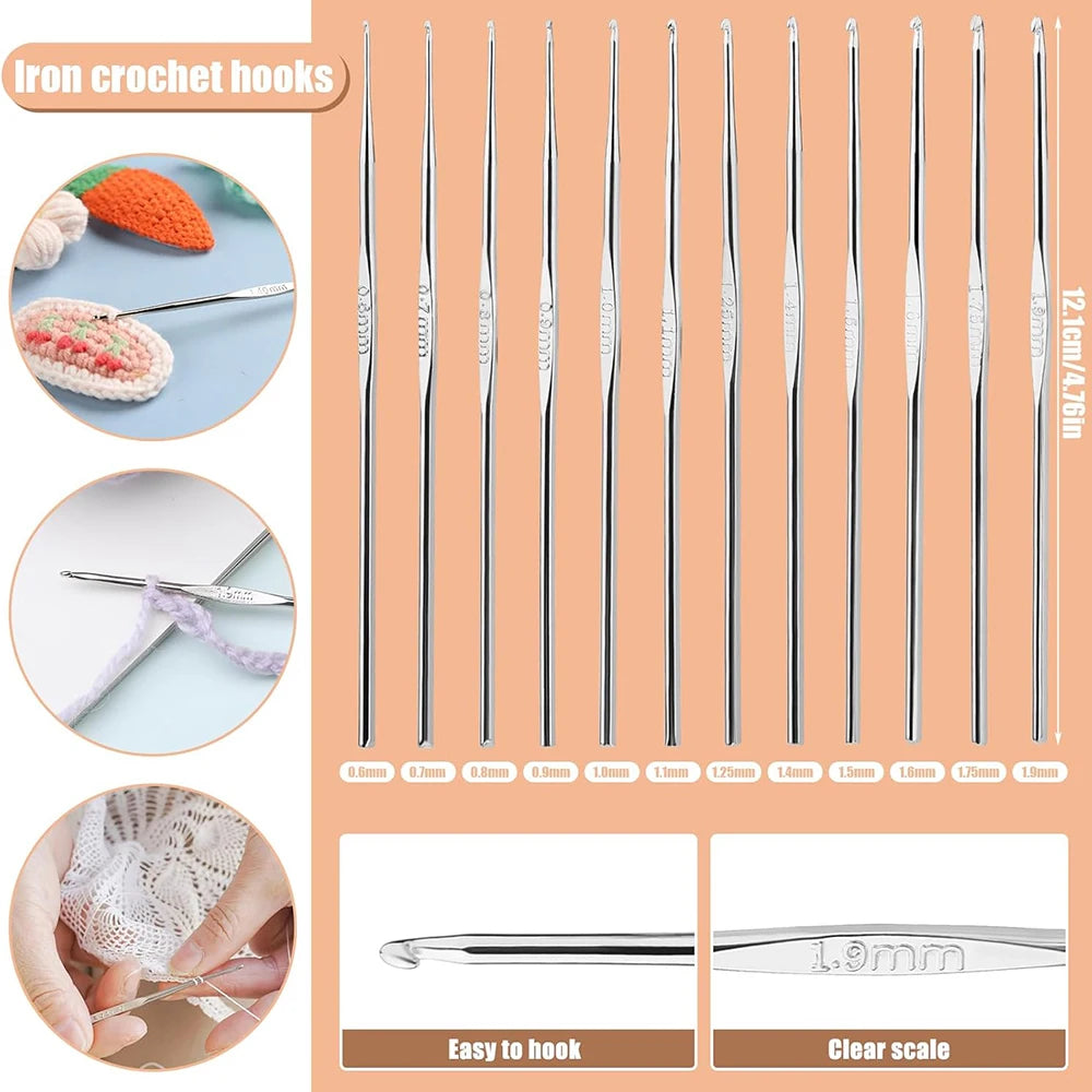 52pcs/set Aluminum Crochet Needles Set Metal Crochet Hook Set with Storage Bag Large Eye Needle Stitch Markers for Crochet Lover